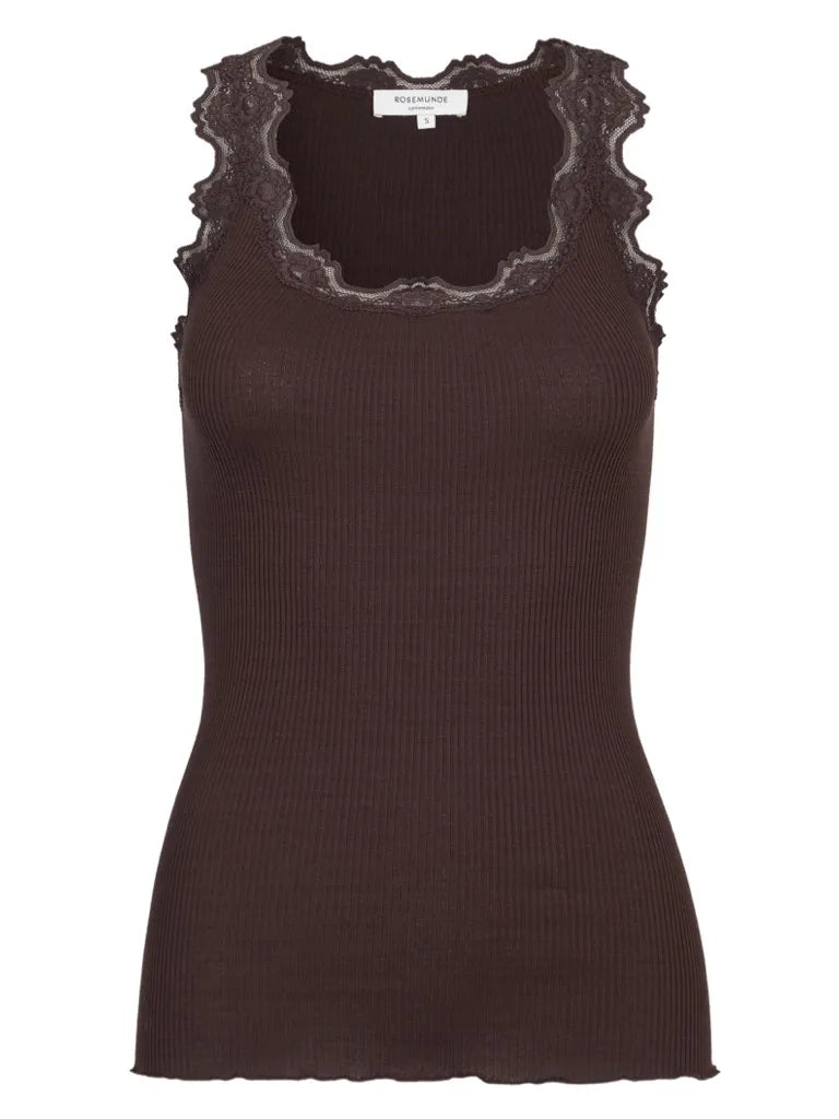 BABETTE CLASSIC SILK TOP WITH LACE - BLACK BROWN