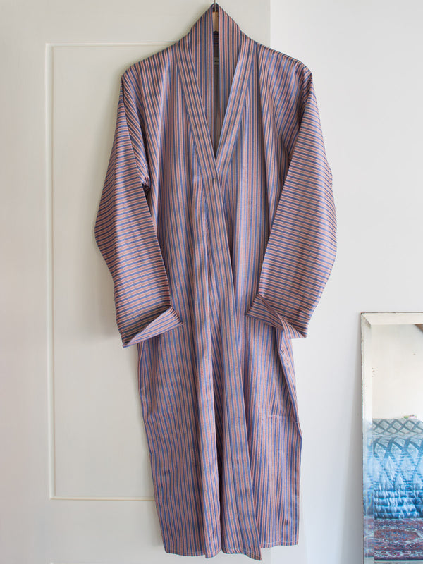 ELEGANT STRIPED DRESSING GOWN - PURPLE/RED