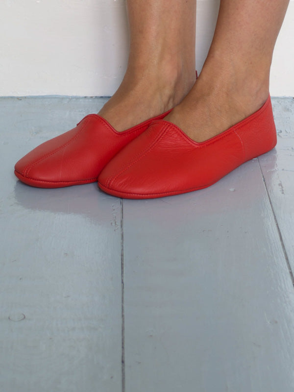LEATHER SLIPPERS in RED
