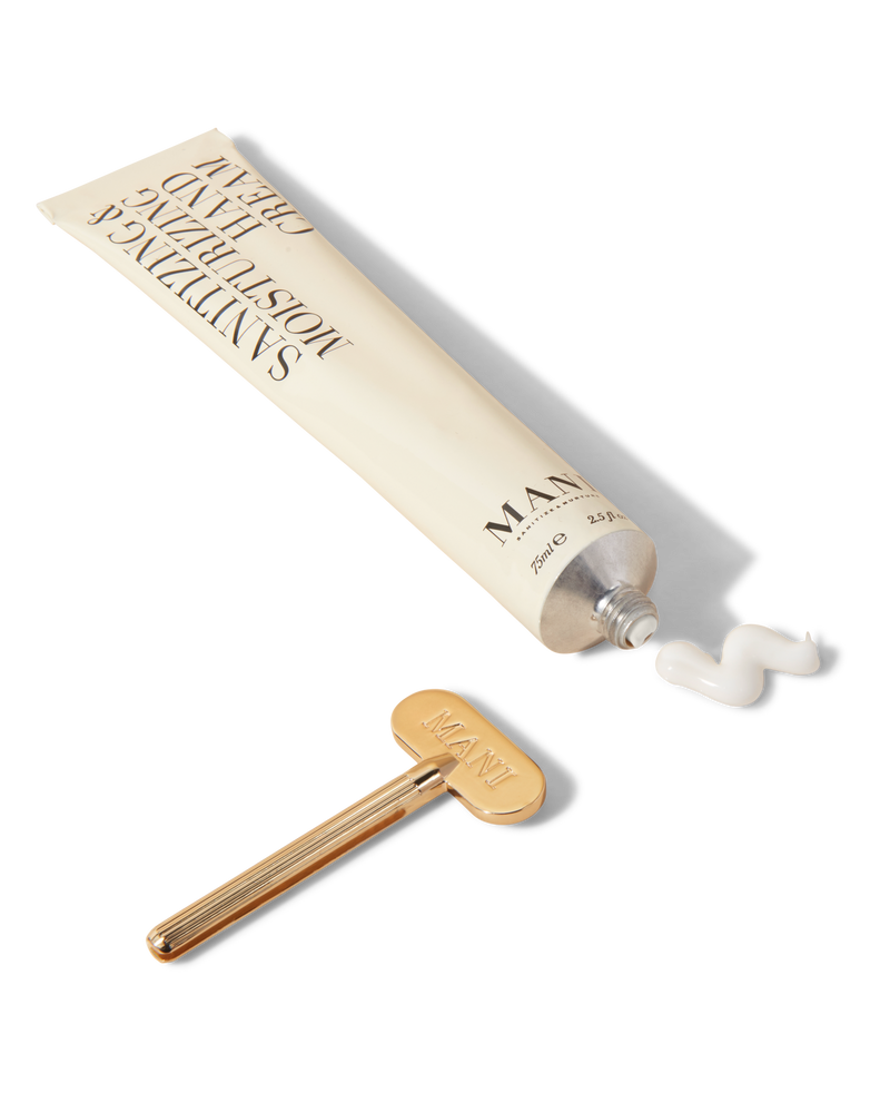 mani sanitizing and moisturizing hand cream 75ml with gold-plated key with mani inscription