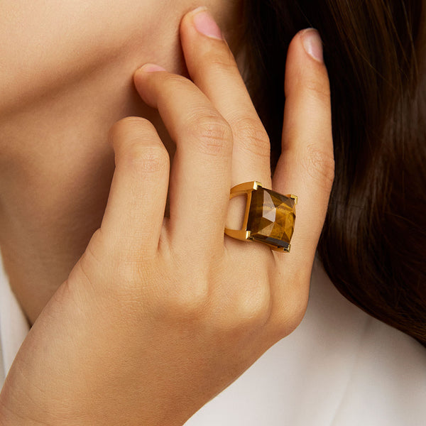 PLAZA RING Gold with Tiger's Eye