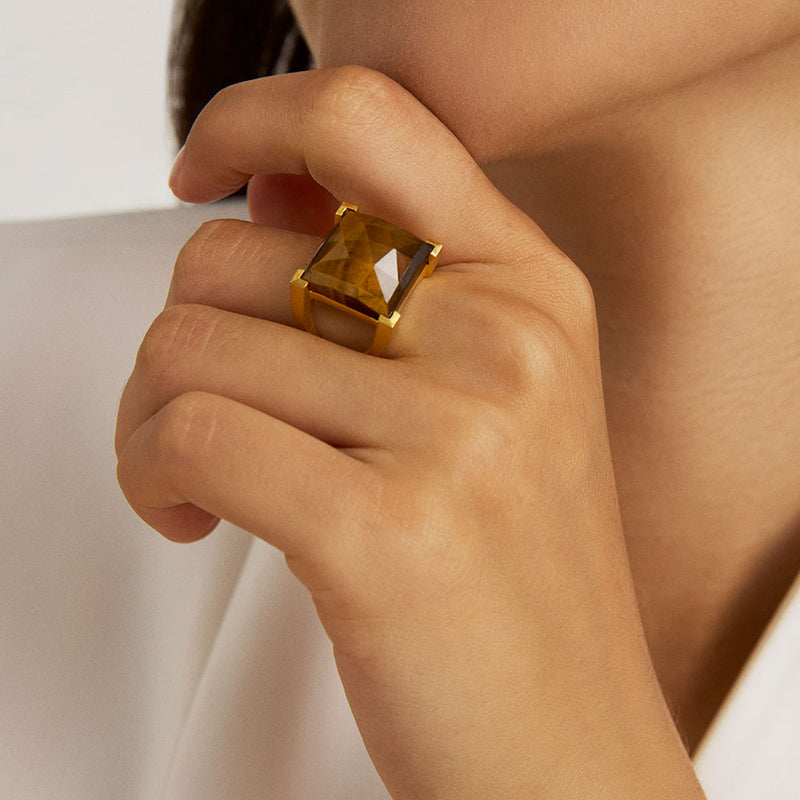 PLAZA RING Gold with Tiger's Eye