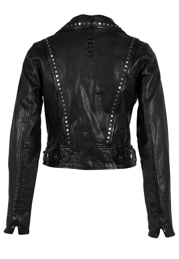 MARYN Studded Moto Jacket with Belt - Black