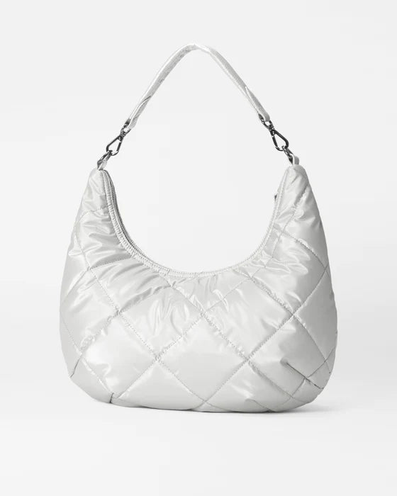 LARGE QUILTED BOWERY SHOULDER BAG in Oyster Metallic
