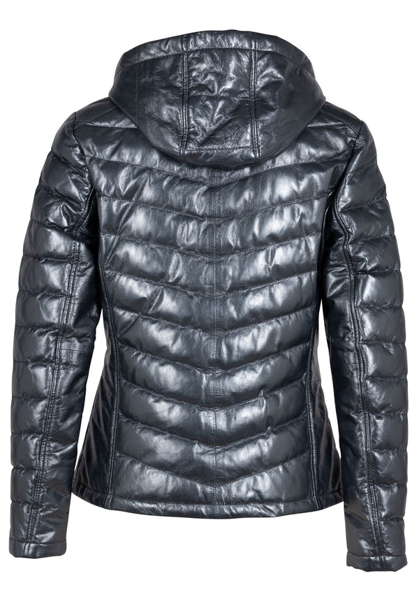 CORBIN Metallic Leather Jacket with Removable Hood - Anthracite