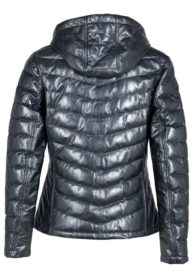 CORBIN Metallic Leather Jacket with Removable Hood - Anthracite