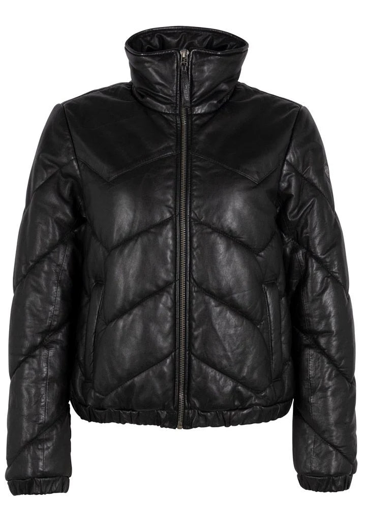 NELE Leather Puffer Jacket - Black