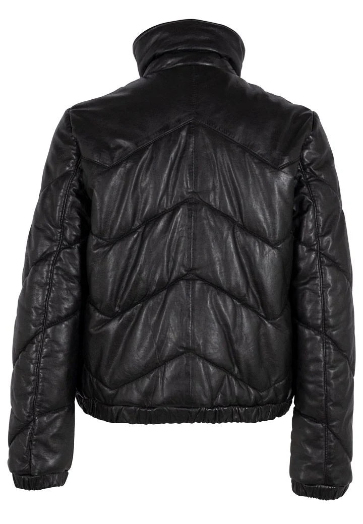 NELE Leather Puffer Jacket - Black