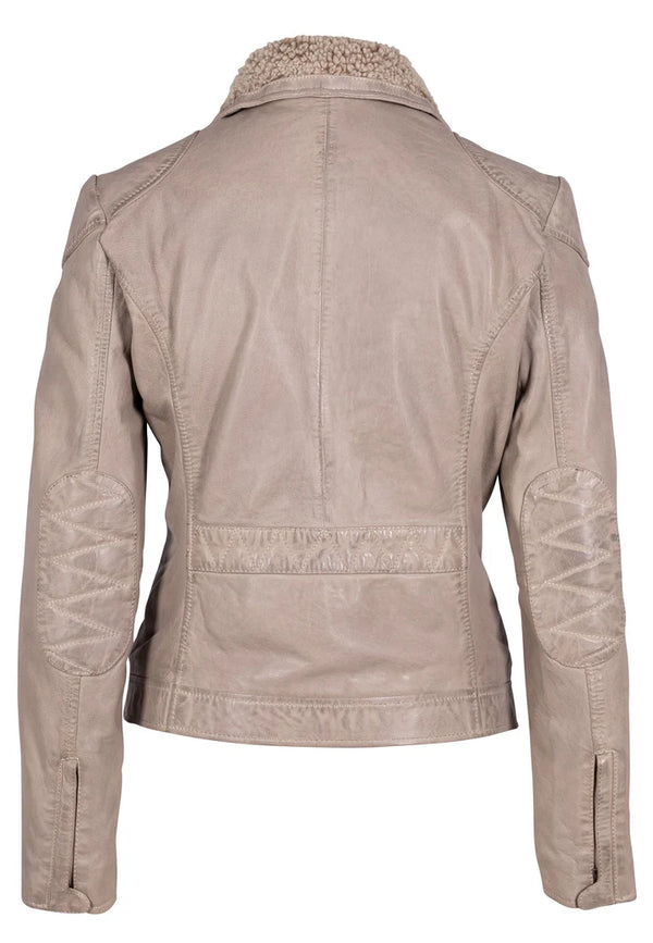 JENJA Leather Jacket with Shearling Insert - Stone