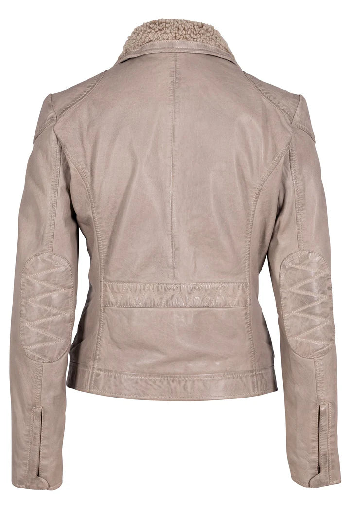 JENJA Leather Jacket with Shearling Insert - Stone
