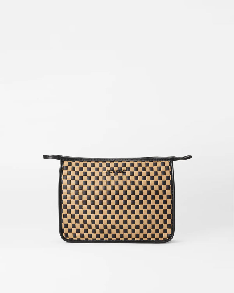 WOVEN CLUTCH IN CAMEL & BLACK