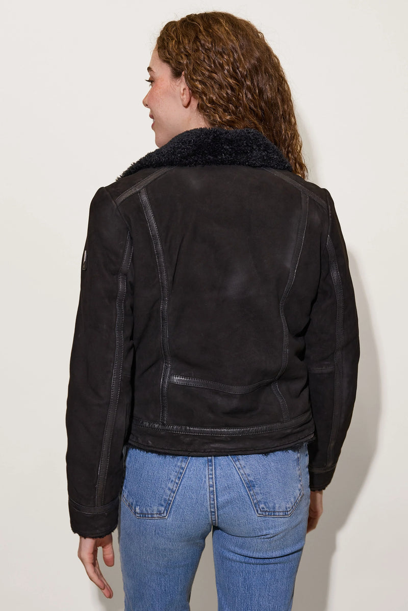 RILA Teddy Collared Nubuck Moto Jacket - Black