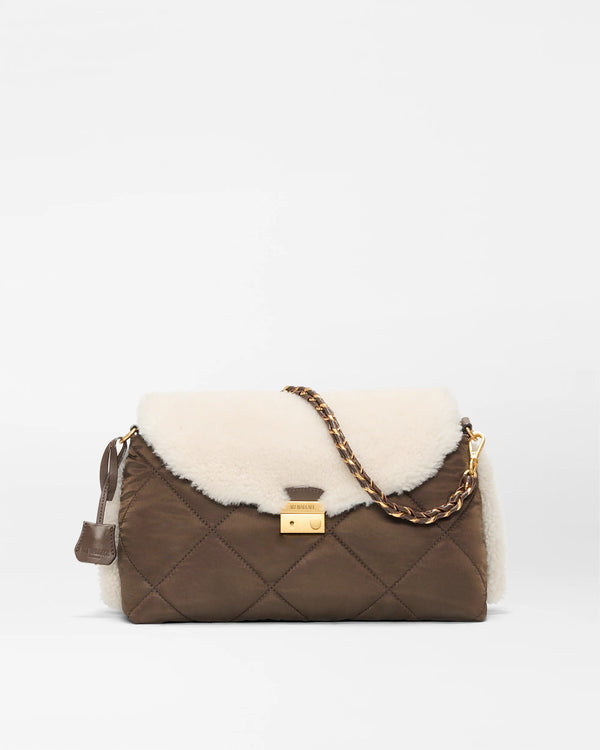 CROSBY LOCK SHOULDER BAG in Shearling/Walnut