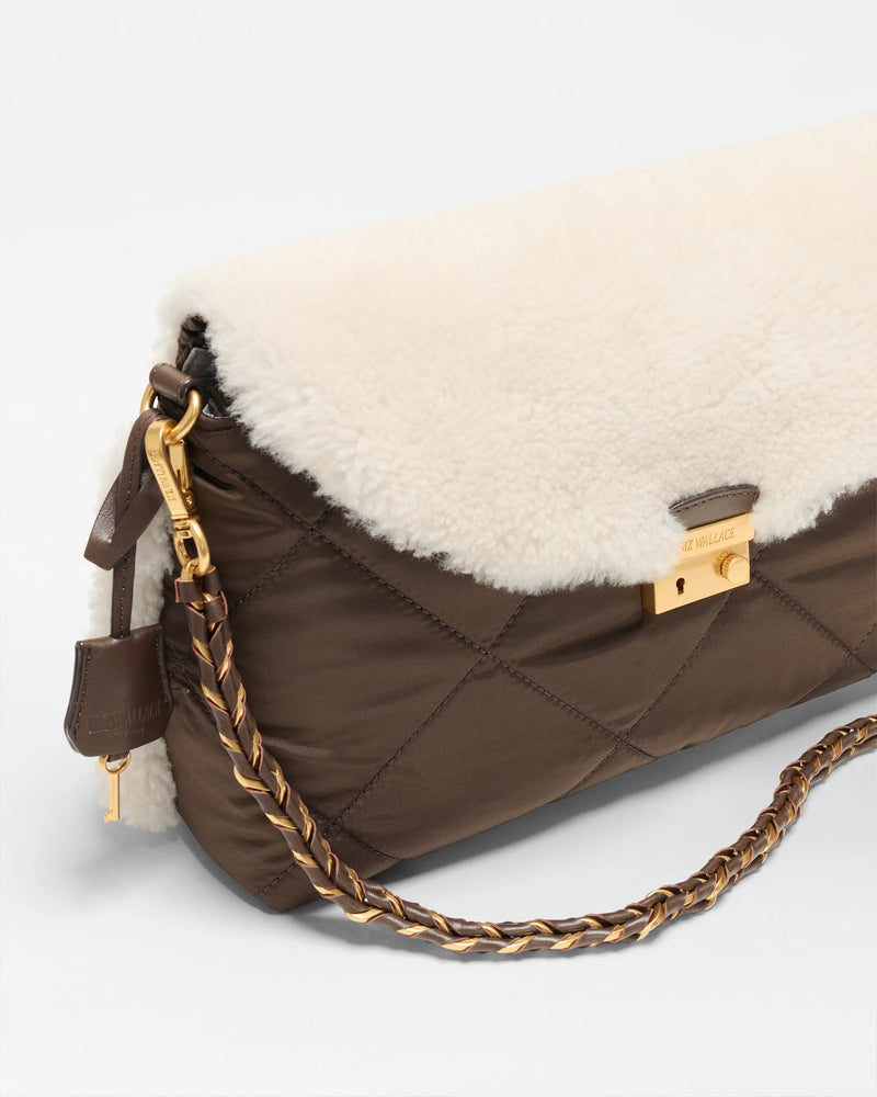 CROSBY LOCK SHOULDER BAG in Shearling/Walnut