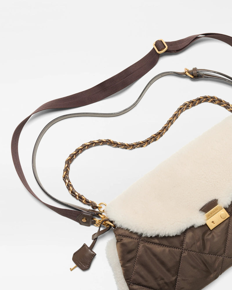 CROSBY LOCK SHOULDER BAG in Shearling/Walnut