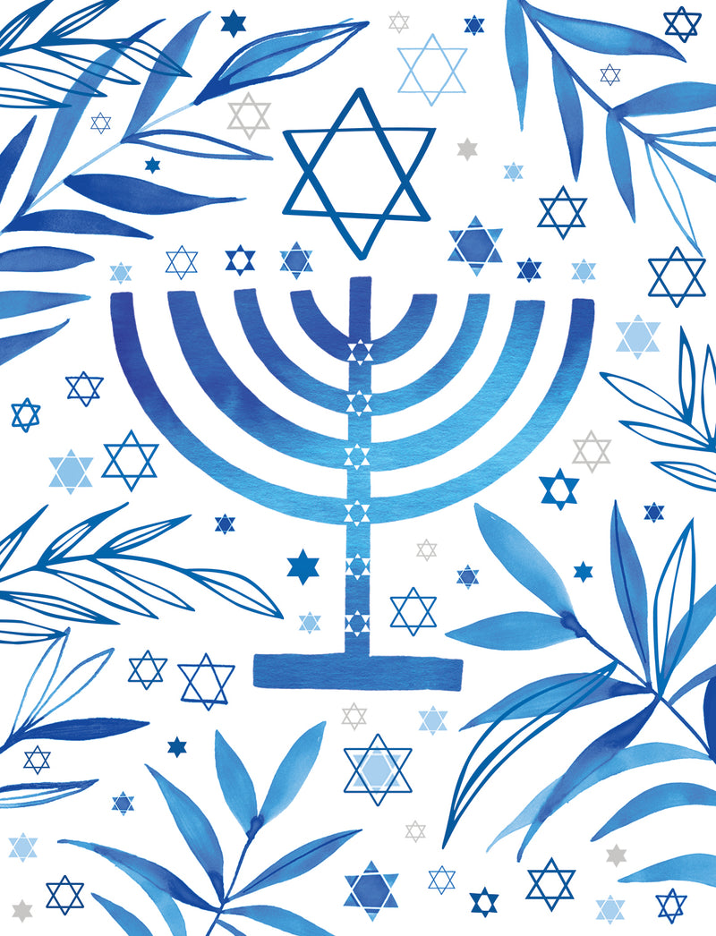 BLUE MENORAH WITH BRANCHES Petite Boxed Greeting Cards