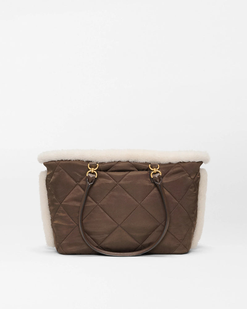 MEDIUM MADISON E-W TOTE in Shearling/Walnut
