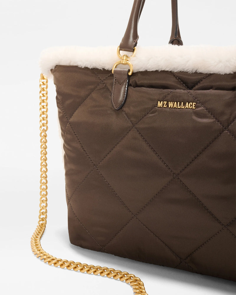 MEDIUM MADISON E-W TOTE in Shearling/Walnut
