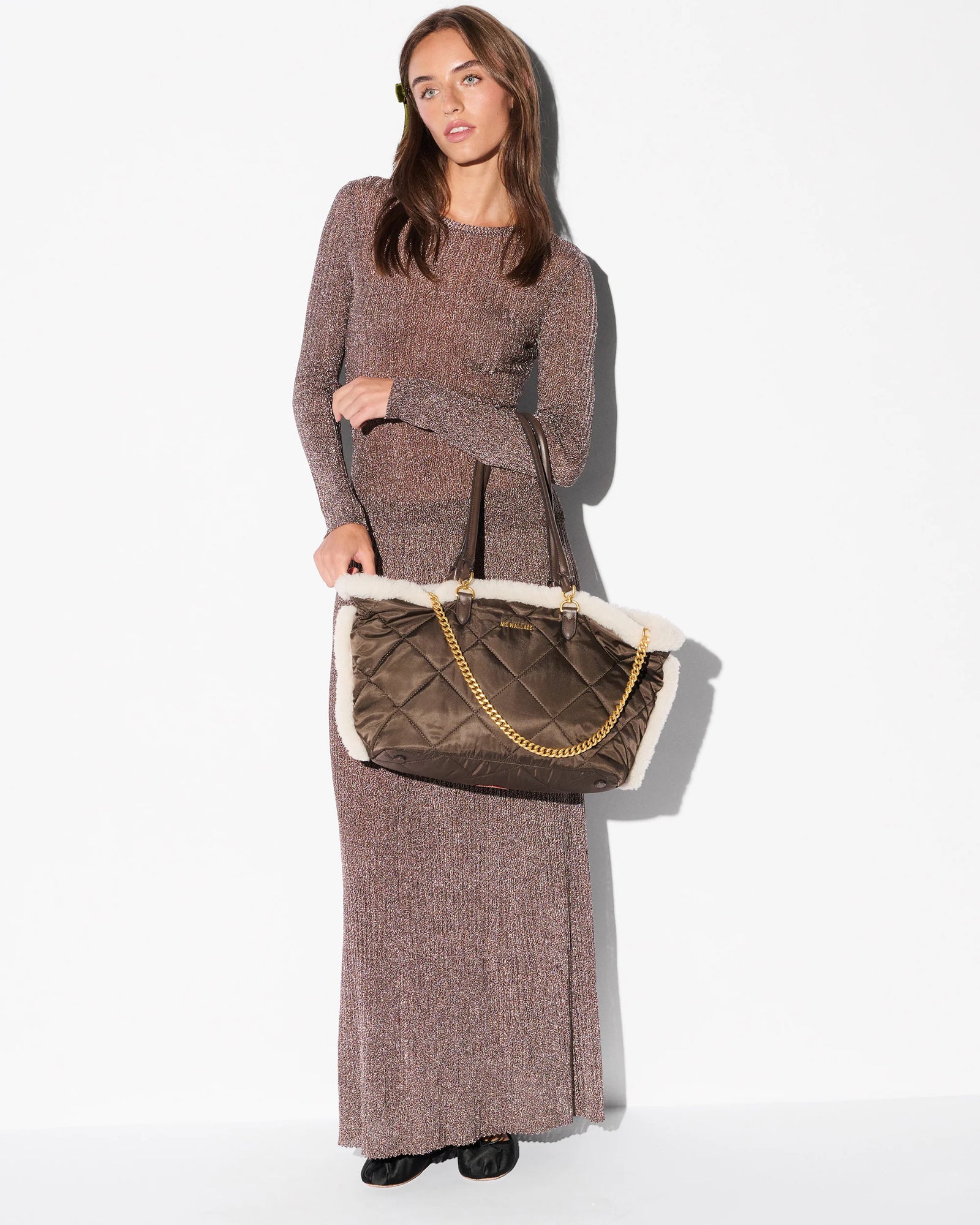 MZ WALLACE | MEDIUM MADISON E-W TOTE in Shearling/Walnut – ONE 2