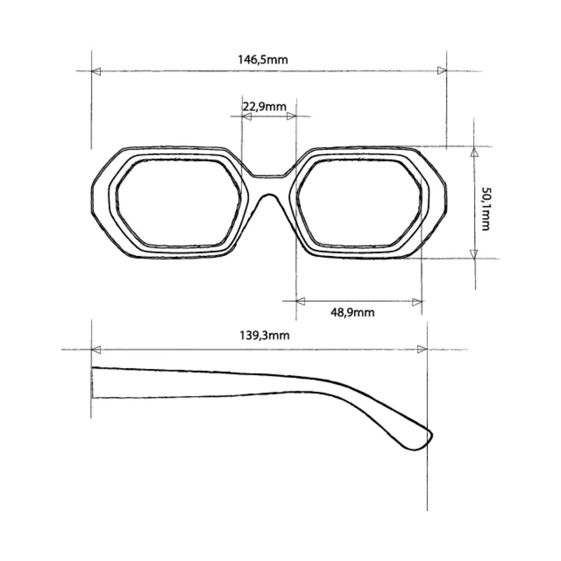 ANDREA HEXAGONAL SUNGLASSES - Midnight with Blue Lenses