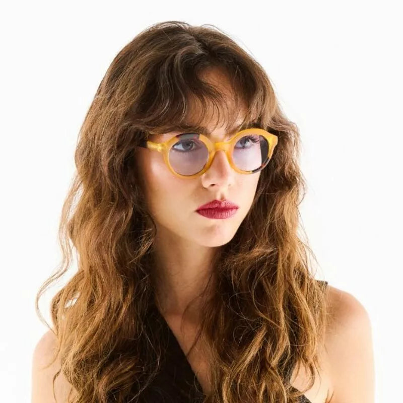 LAURO SUNGLASSES - Yellow with 3 Dots and Blue Lenses