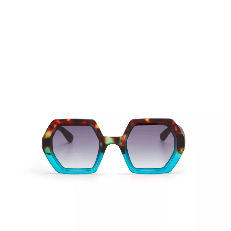 EMMA HEXAGONAL SUNGLASSES - Havana Blue