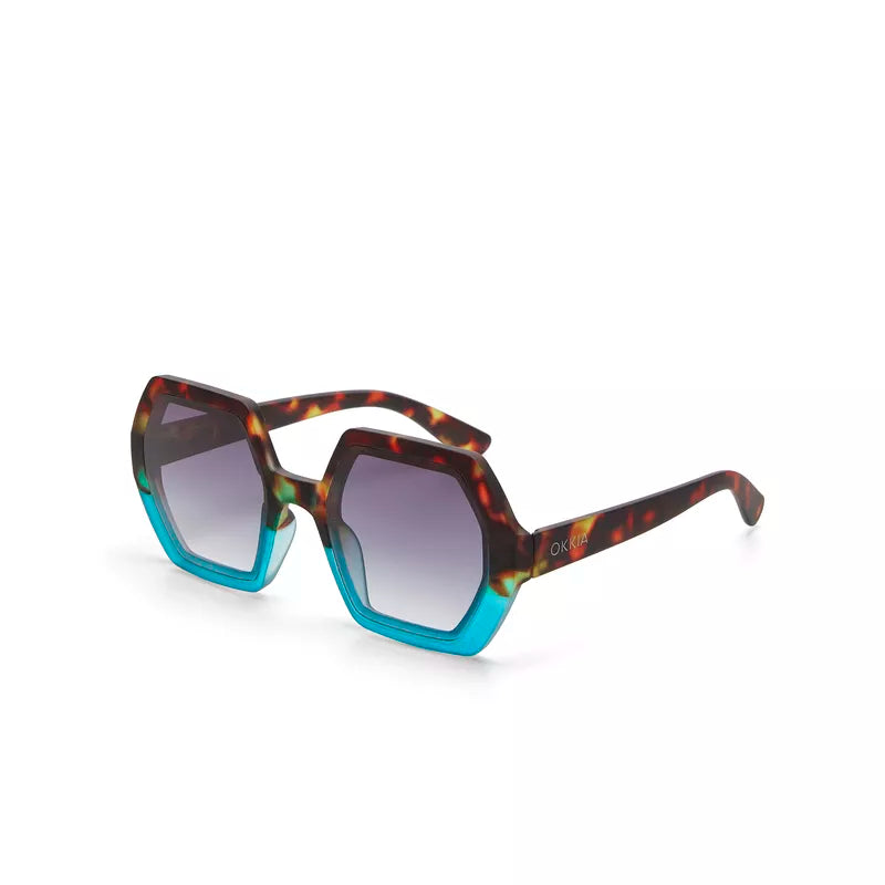 EMMA HEXAGONAL SUNGLASSES - Havana Blue