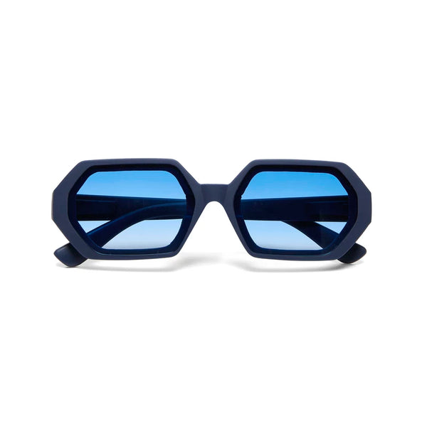 ANDREA HEXAGONAL SUNGLASSES - Midnight with Blue Lenses