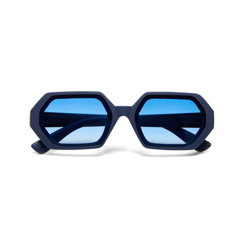 ANDREA HEXAGONAL SUNGLASSES - Midnight with Blue Lenses