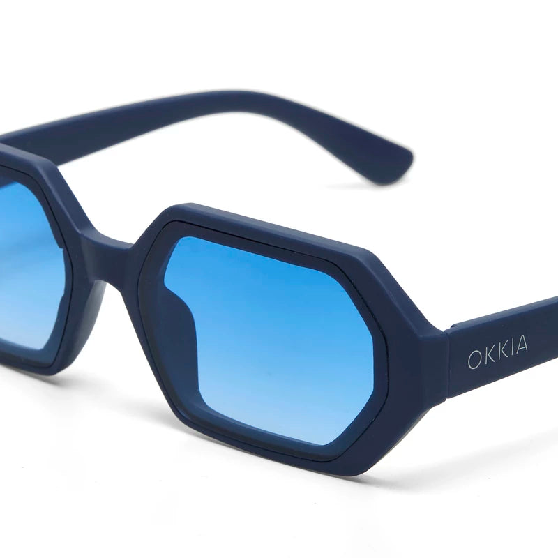 ANDREA HEXAGONAL SUNGLASSES - Midnight with Blue Lenses