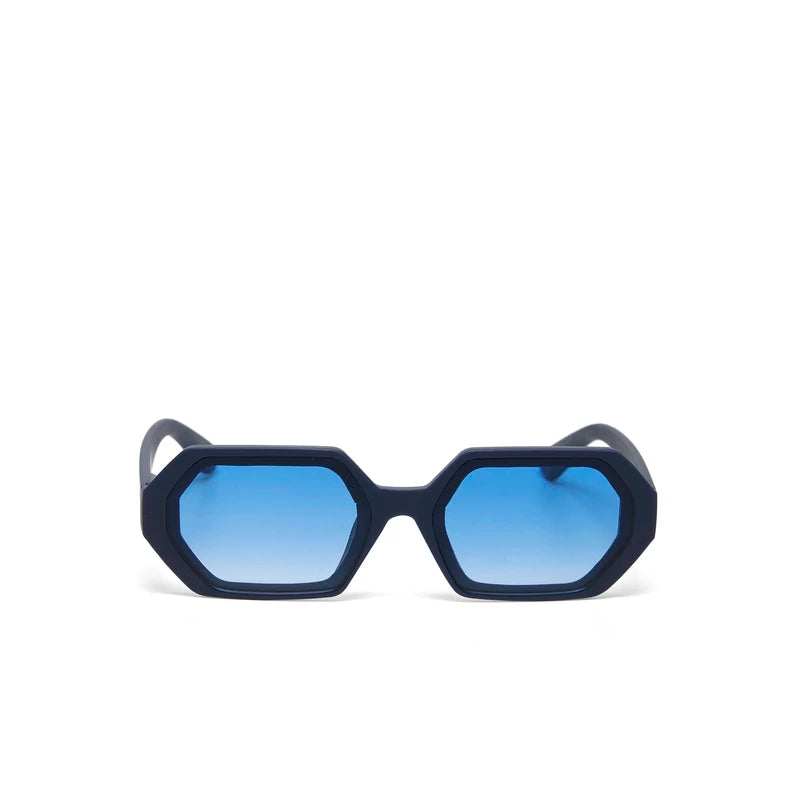 ANDREA HEXAGONAL SUNGLASSES - Midnight with Blue Lenses