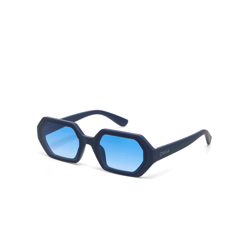 ANDREA HEXAGONAL SUNGLASSES - Midnight with Blue Lenses