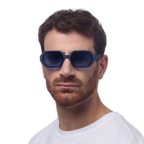 ANDREA HEXAGONAL SUNGLASSES - Midnight with Blue Lenses