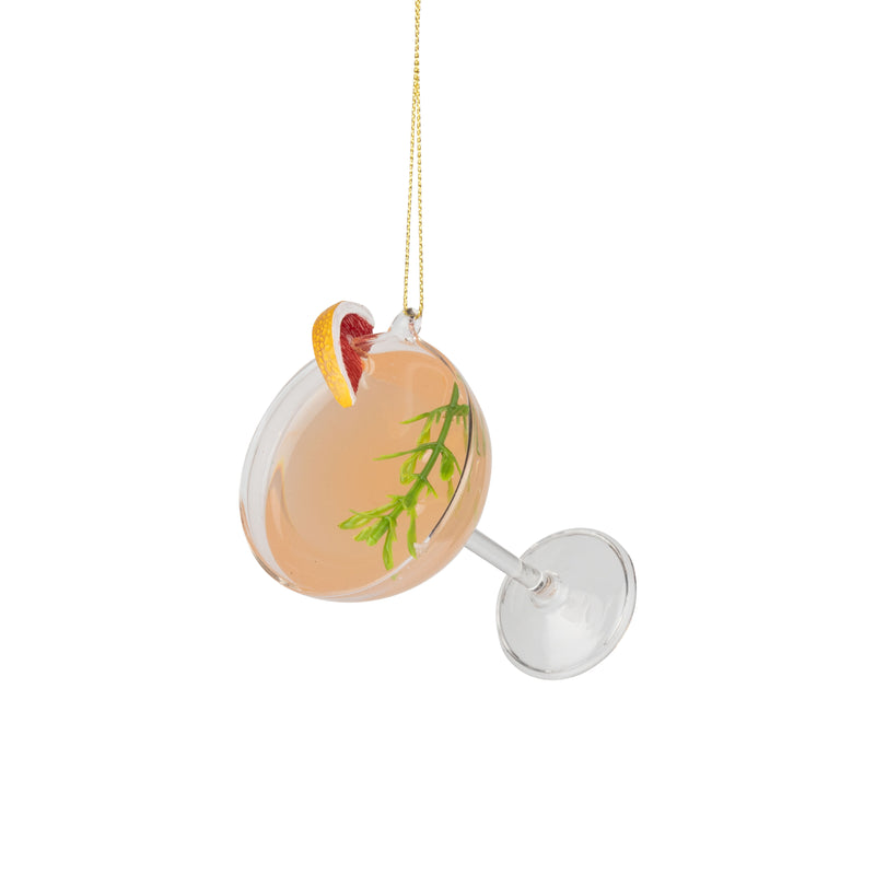 GLASS PINK MARTINI ORNAMENT