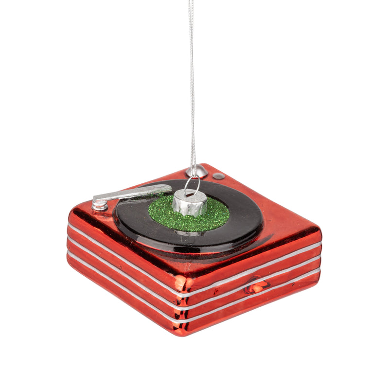 GLASS RECORD PLAYER ORNAMENT