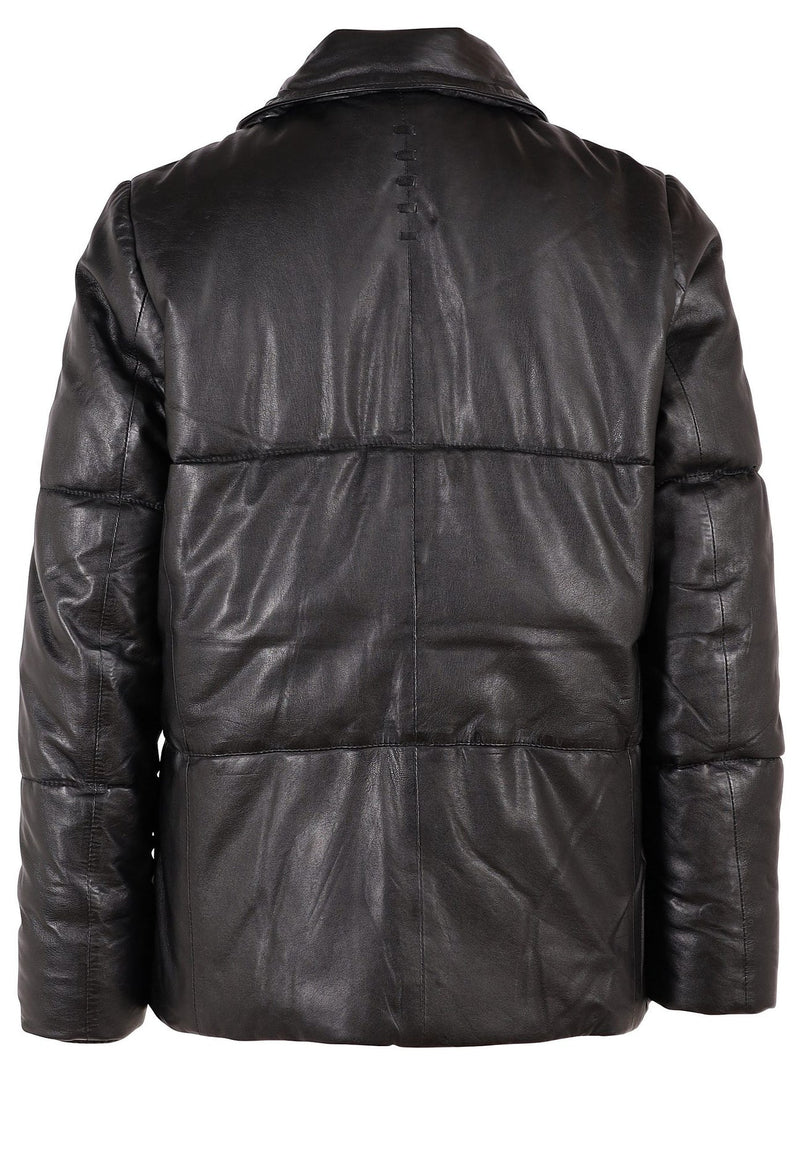 EVIA Leather Puffer Jacket - Black
