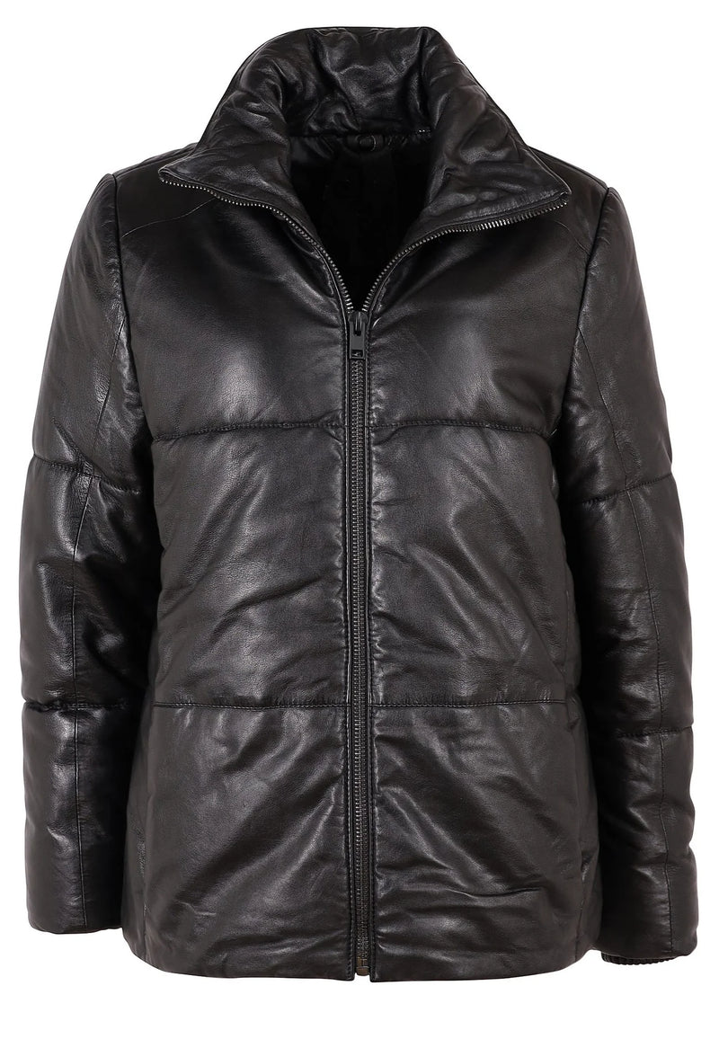 EVIA Leather Puffer Jacket - Black