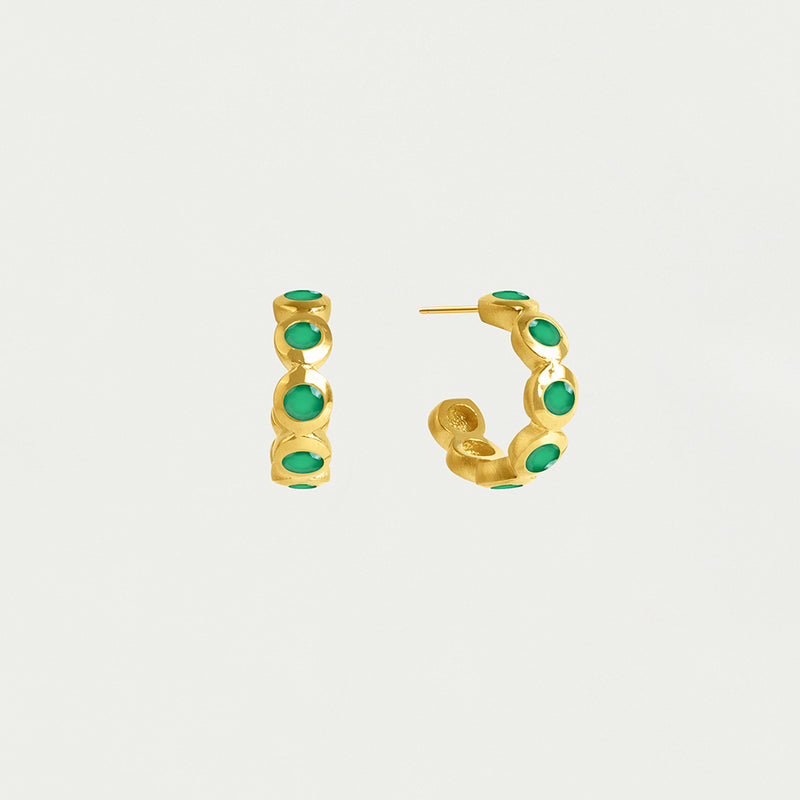 ETERNITY HUGGIE HOOPS Gold with Green Onyx