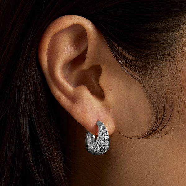 MARGAUX PAVE HUGGIE HOOPS in Silver