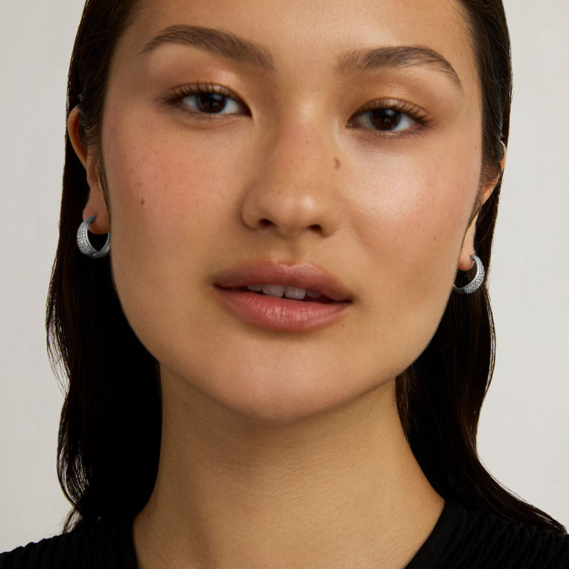 MARGAUX PAVE HUGGIE HOOPS in Silver