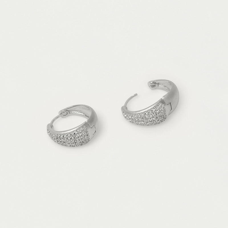 MARGAUX PAVE HUGGIE HOOPS in Silver
