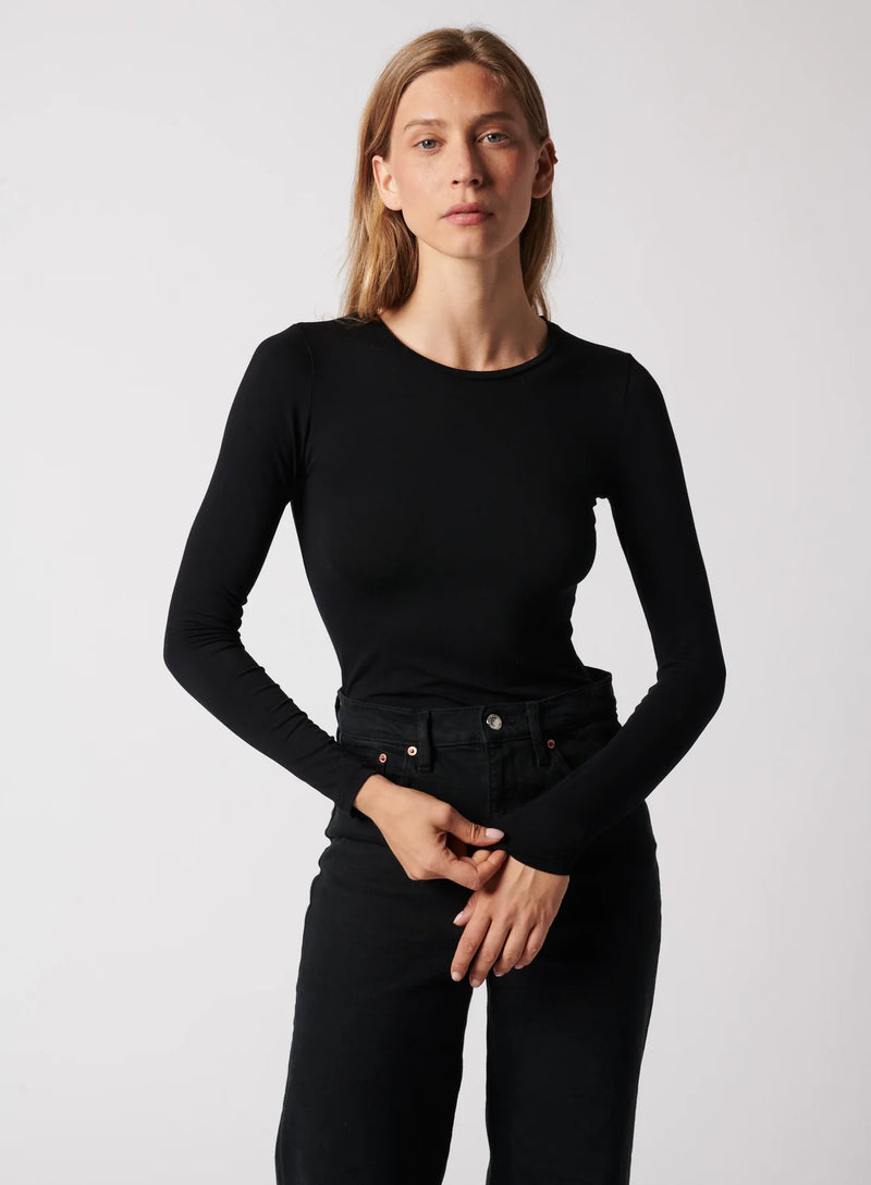 Soft Touch Long Sleeve Crewneck T-Shirt - Black