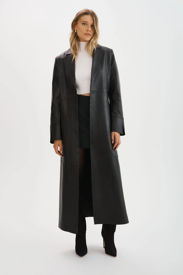 EVANNA Leather Maxi Coat - Black