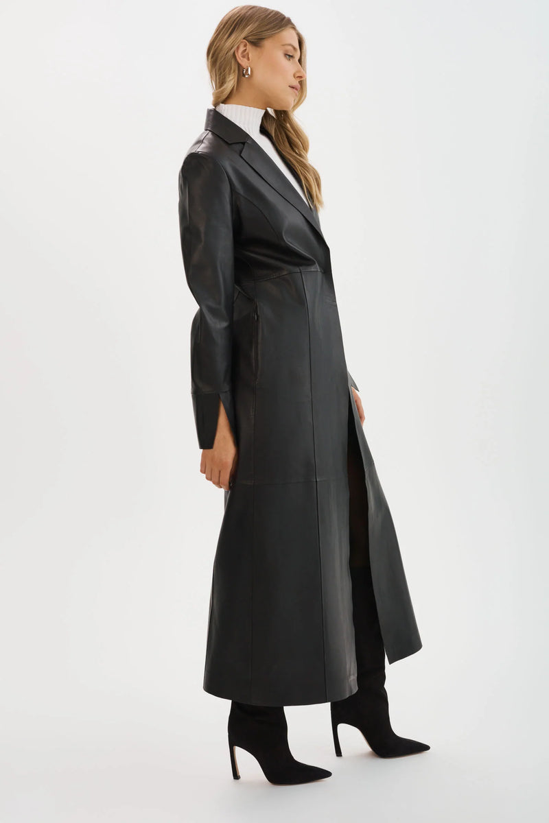 EVANNA Leather Maxi Coat - Black