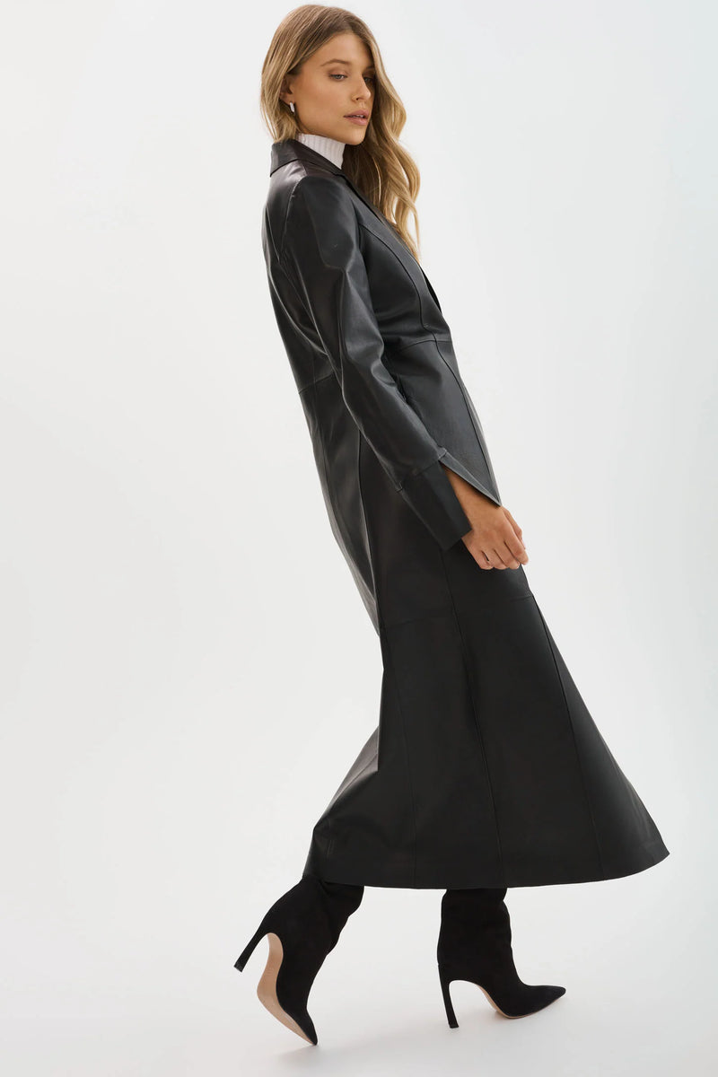EVANNA Leather Maxi Coat - Black