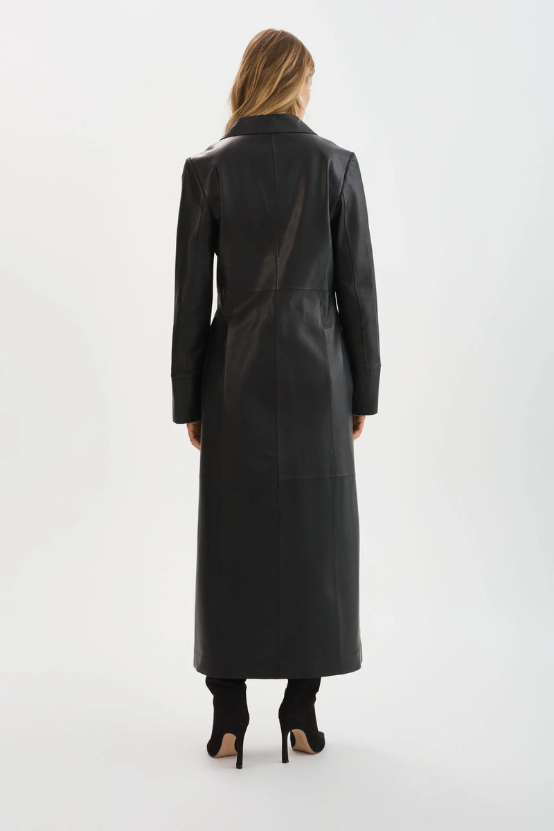 EVANNA Leather Maxi Coat - Black
