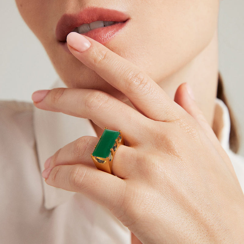 MINI CASTLE RING Gold with Green Onyx