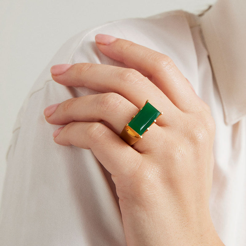 MINI CASTLE RING Gold with Green Onyx