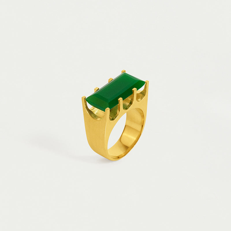 MINI CASTLE RING Gold with Green Onyx