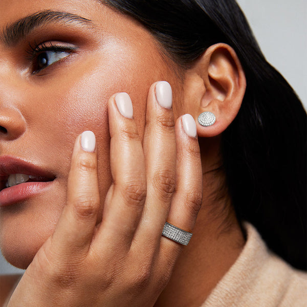 PETIT PAVE THICK STACKING RING in Silver